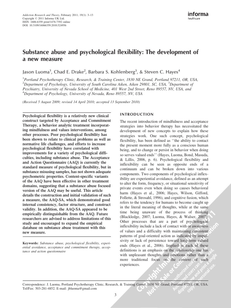 New Measure for Substance Abuse and Psychological Flexibility | PDF ...