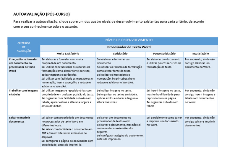 Autoavaliação de Habilidades no Word | PDF | Informática