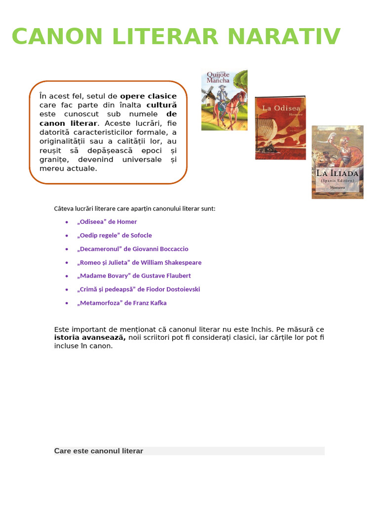Rezumatul Canonului Literar | PDF
