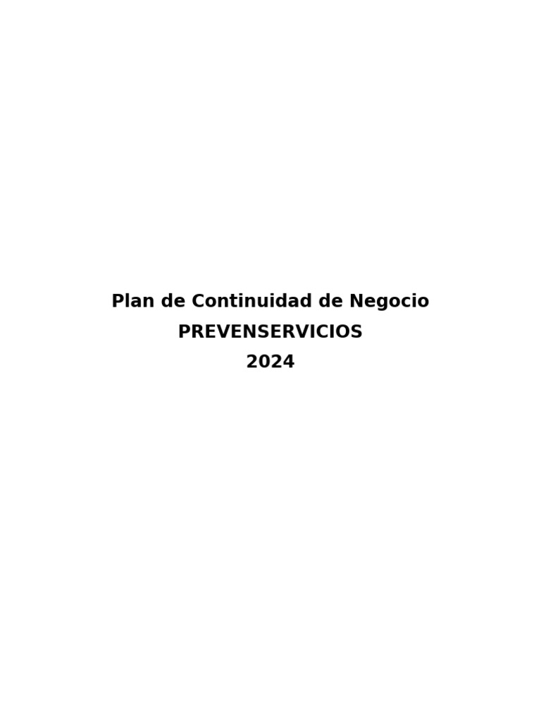Plan de Continuidad de Negocio 2024 | PDF | Gestión de riesgos | Apoyo