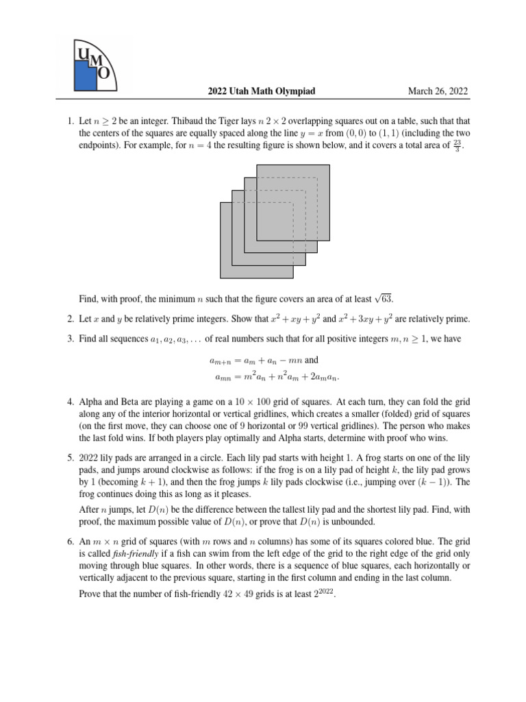 2022 Utah Math Olympiad | PDF | Mathematical Relations | Theoretical ...