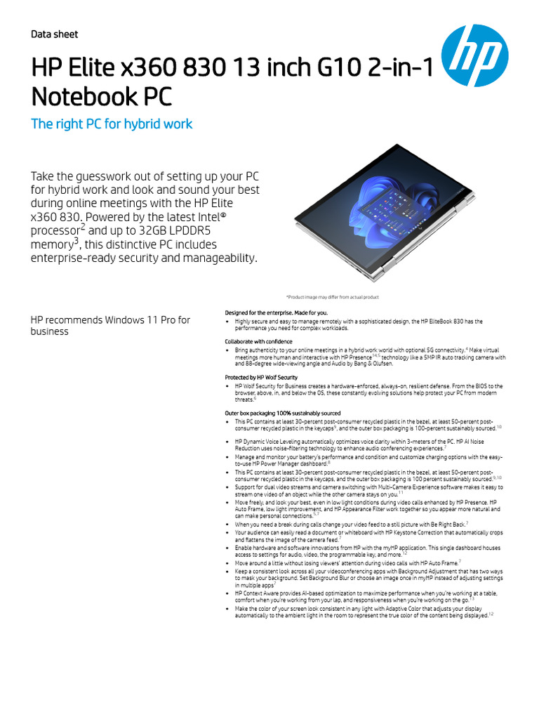 HP Elite x360 830 13 Inch - c08488486 | PDF | Windows 10 | Microsoft ...