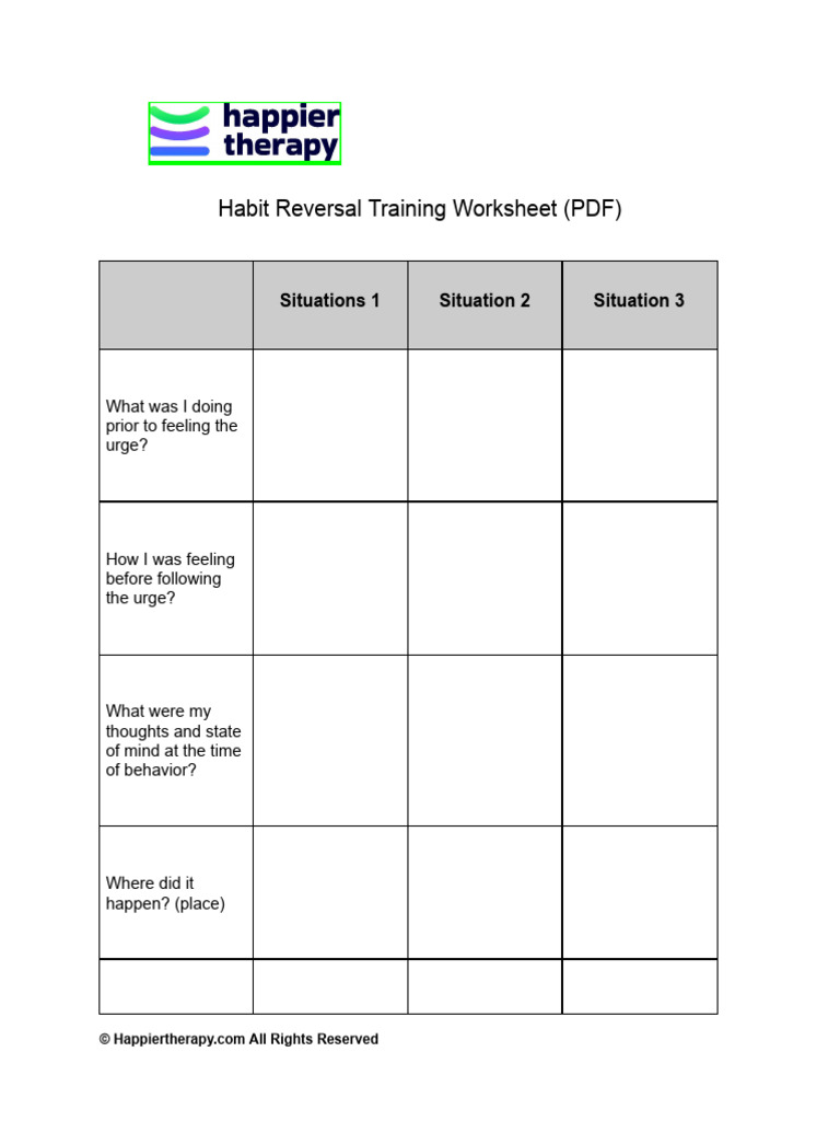 Habit Reversal Training Worksheet PDF PDF