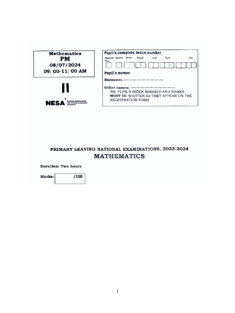 PLE Mathematics Marking Guide 2023-2024 | PDF | Area | Mathematics