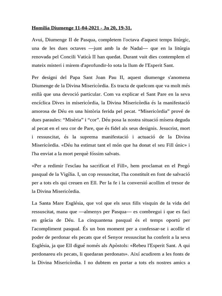 Homilia Diumenge 11042021 | PDF