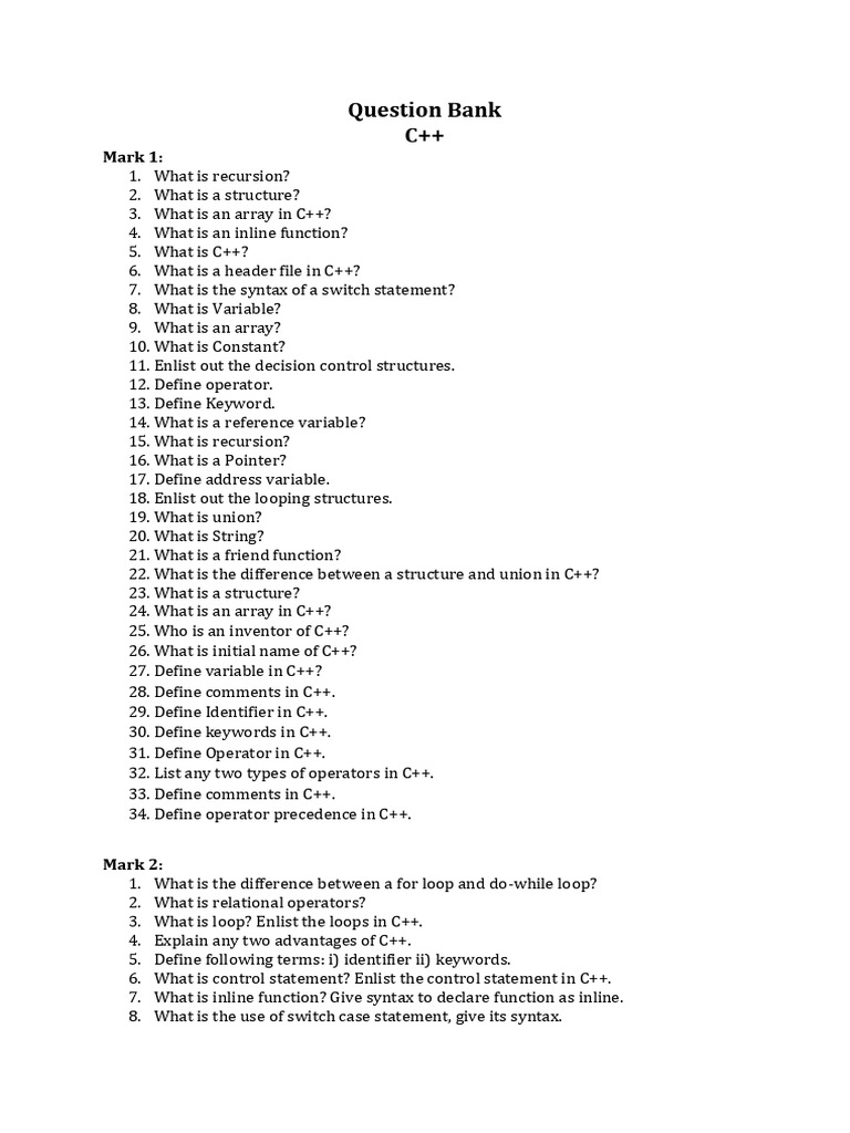 Question Bank | PDF | C++ | Control Flow