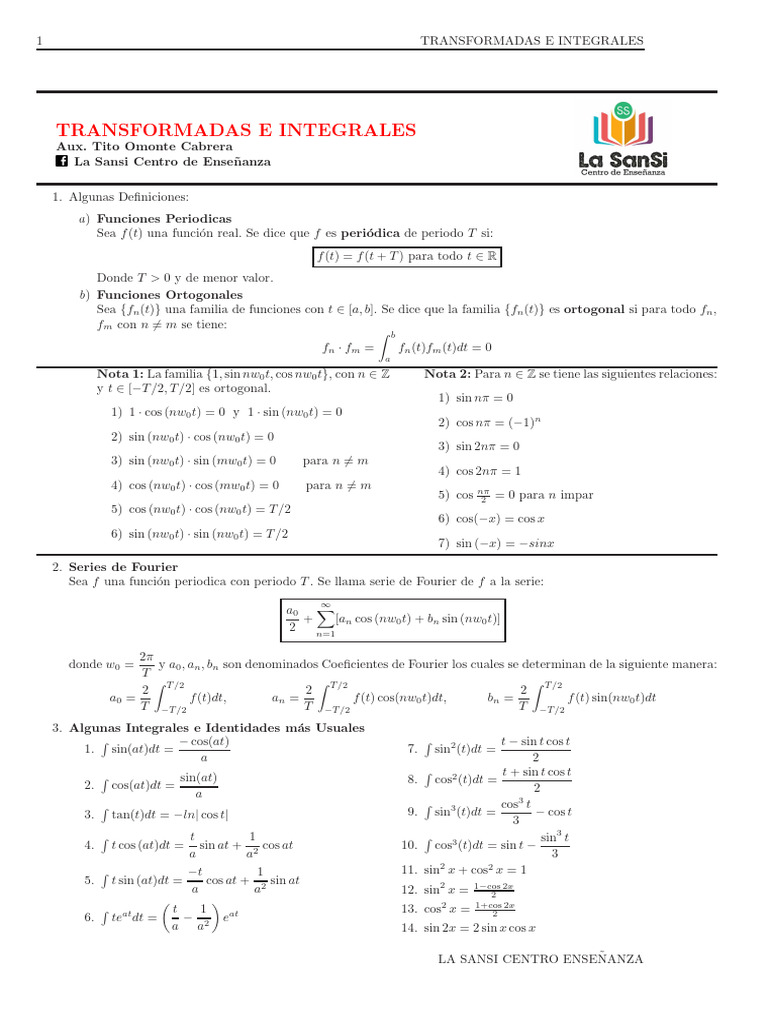 Transformadas e Integrales en Fourier | PDF | Transformada de Fourier ...