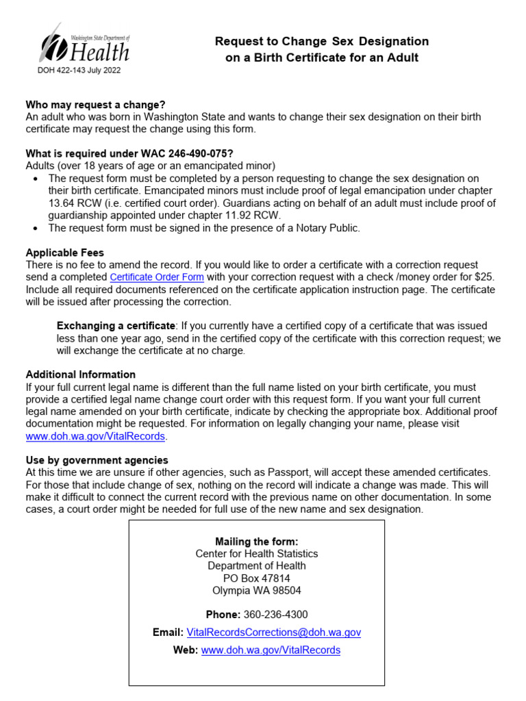 Change Sex Designation on Birth Certificate | PDF | Birth Certificate ...