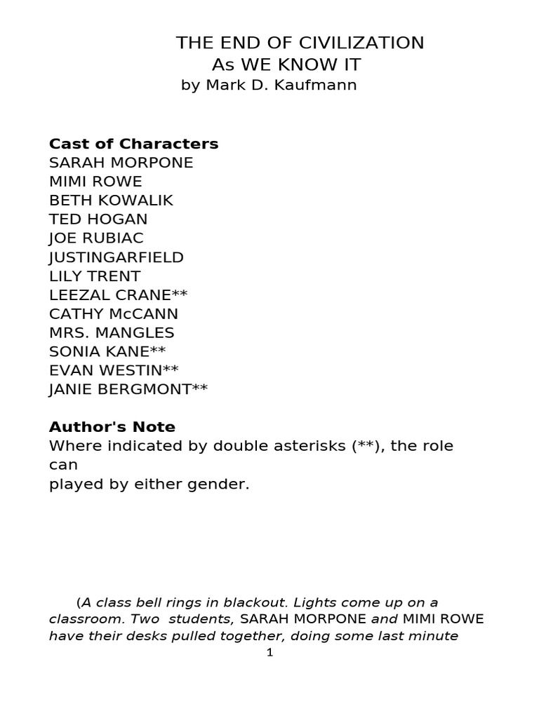 The End of Civilization As We Know It Script PDF