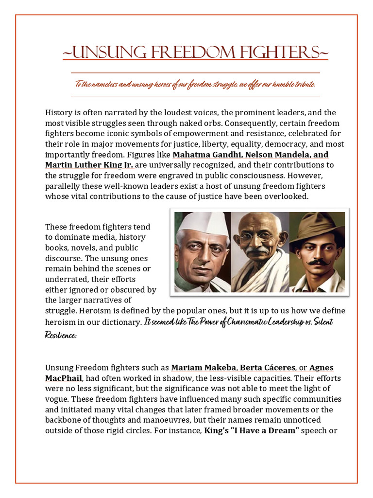 Unsung Freedom Fighters.9A.anchalraj | PDF | Resistance Movements | Dalit