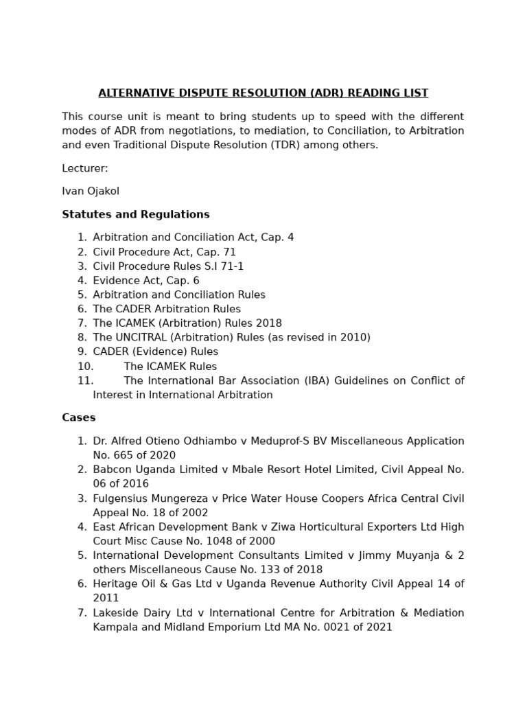 ADR Reading List for Students | PDF | Alternative Dispute Resolution ...
