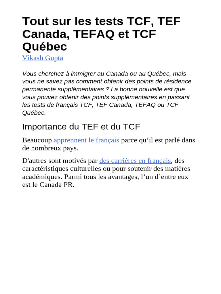 Guide ultime sur les tests TEF Canada, TCF, TEFAQ, TCF Québec | PDF ...