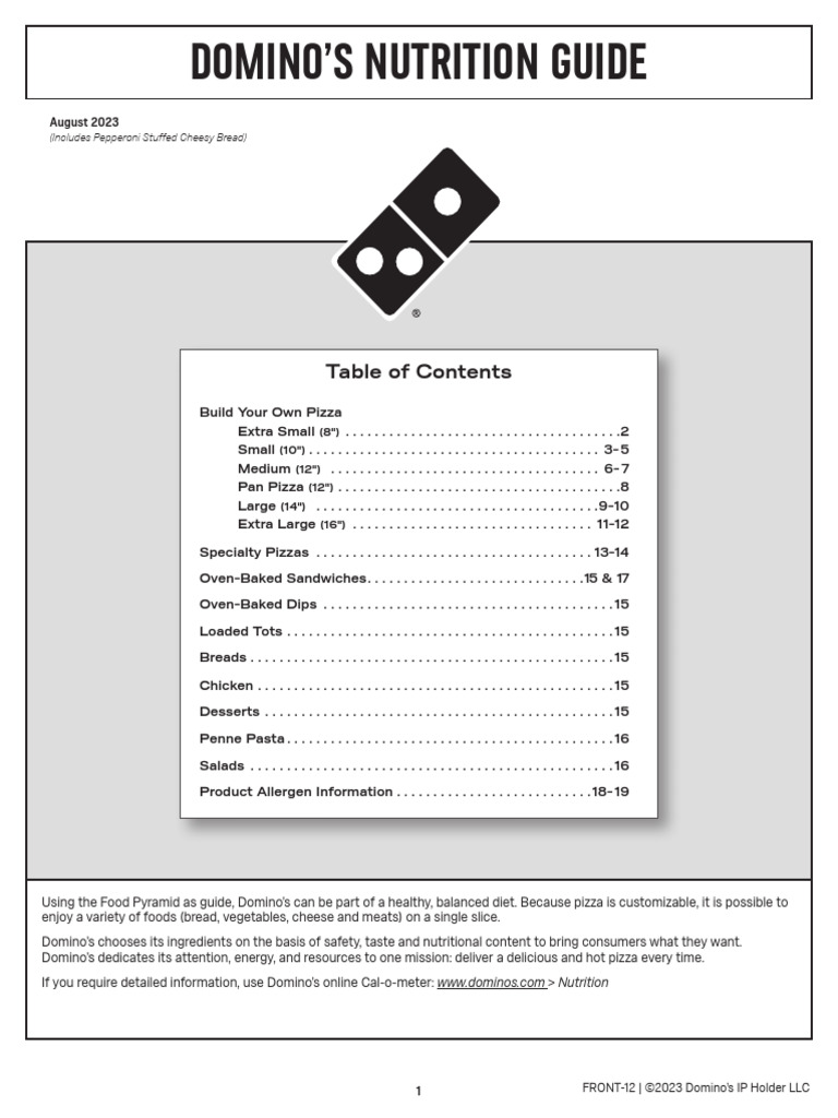Domino S Nutrition Guide April 2024 Pdf Pizza Fat