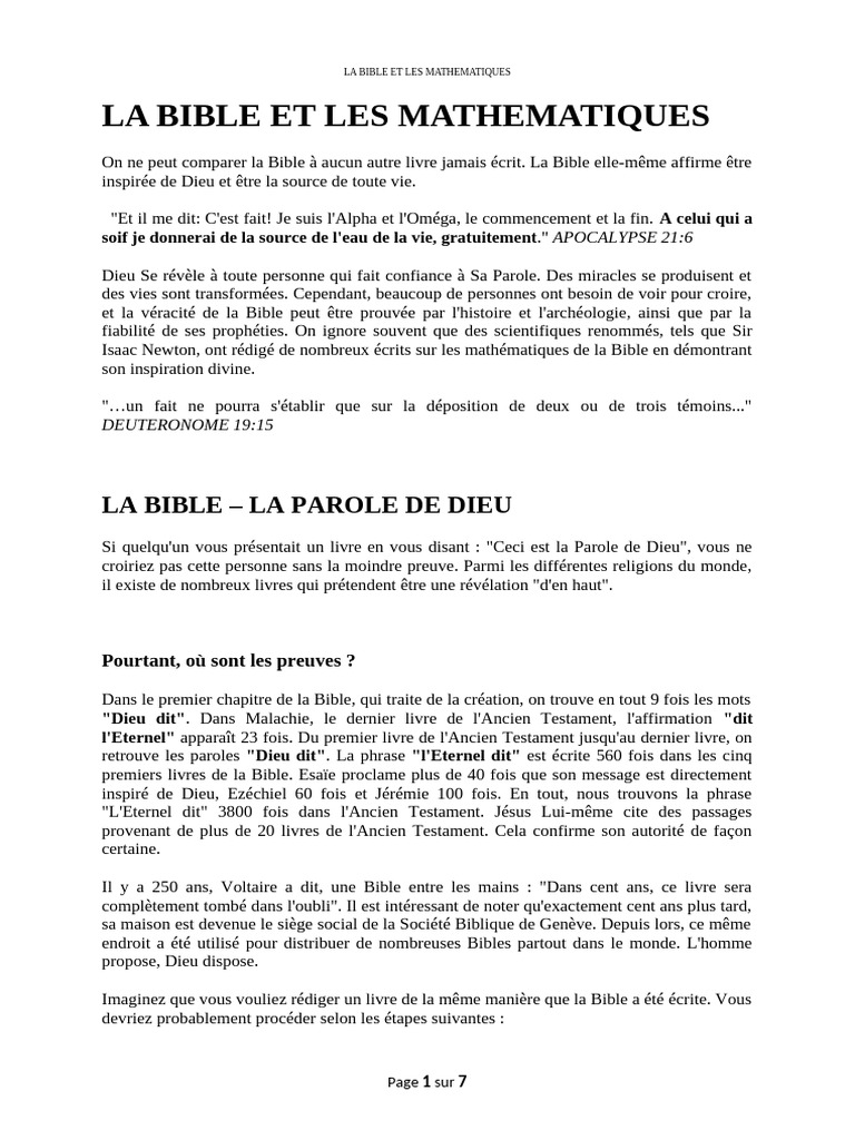 Mathématiques et Bible : Une Exploration | PDF | Baptisme | Dieu