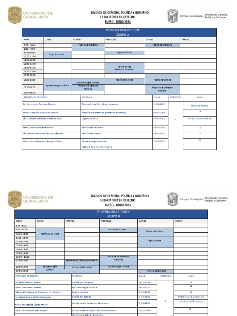 Horarios Licenciatura en Derecho 2023 | PDF | Ciencias Políticas ...
