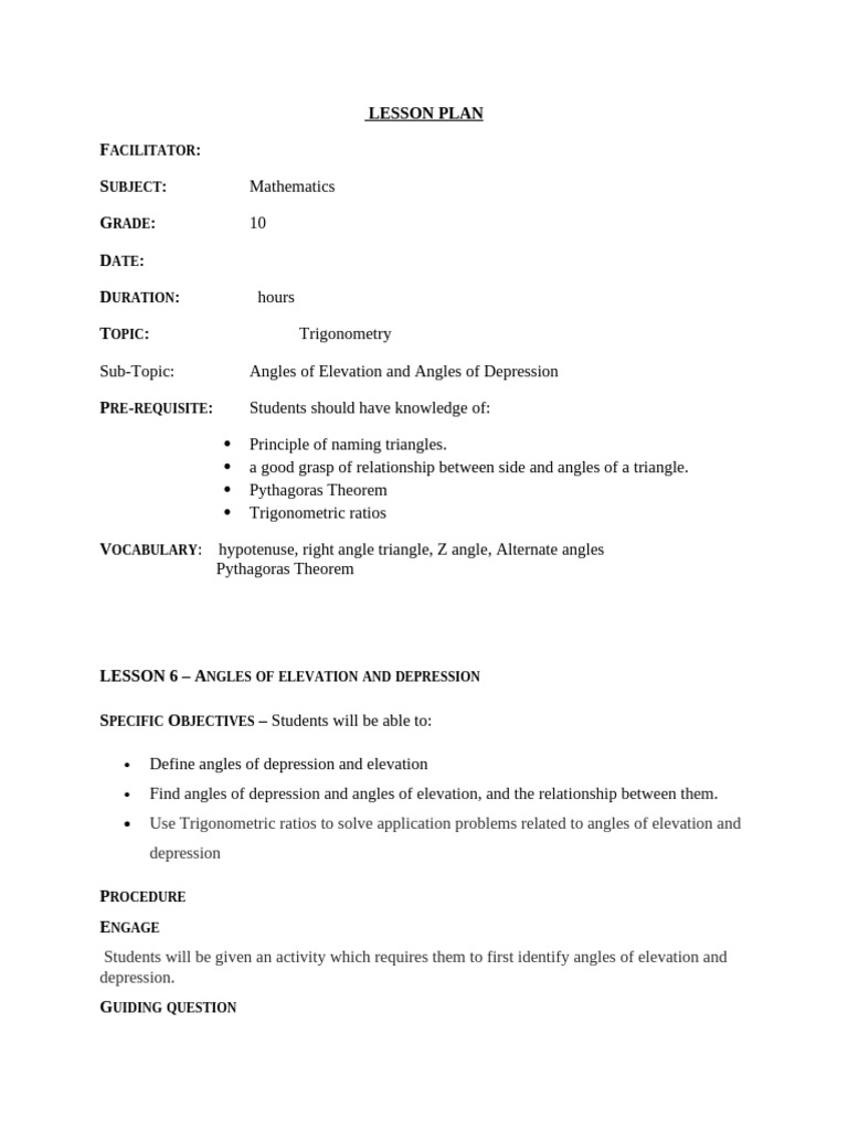 Trigonomety Angles of Elevation and Depression | PDF | Trigonometry ...