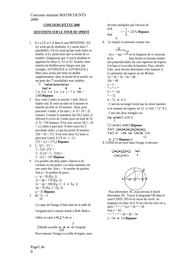 Questions du concours MATHCOUNTS 2000 | PDF