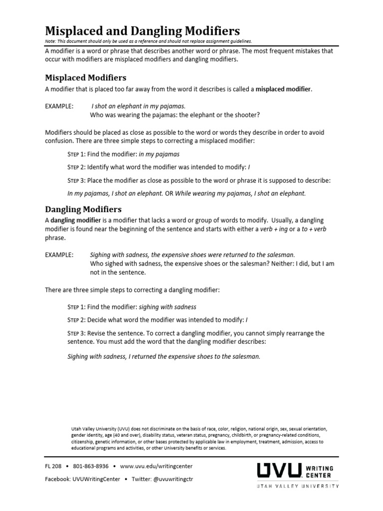 Misplaced and Dangling Modifiers Guide | PDF | Equality Rights | Gender ...