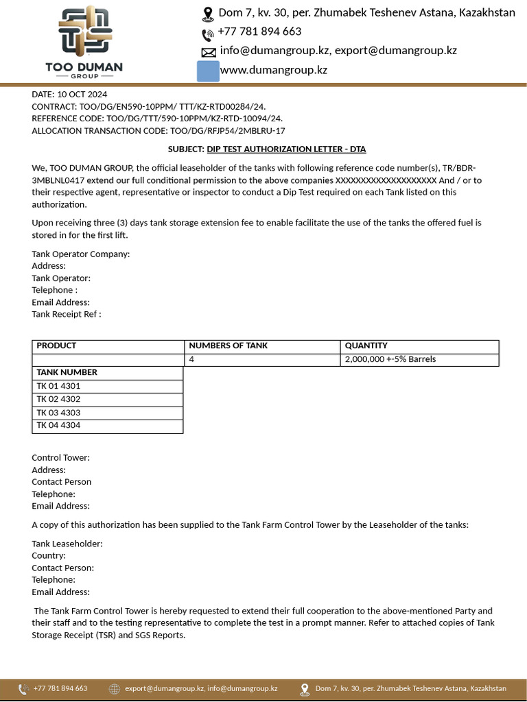 Dip Test Authorization - Duman Group | PDF