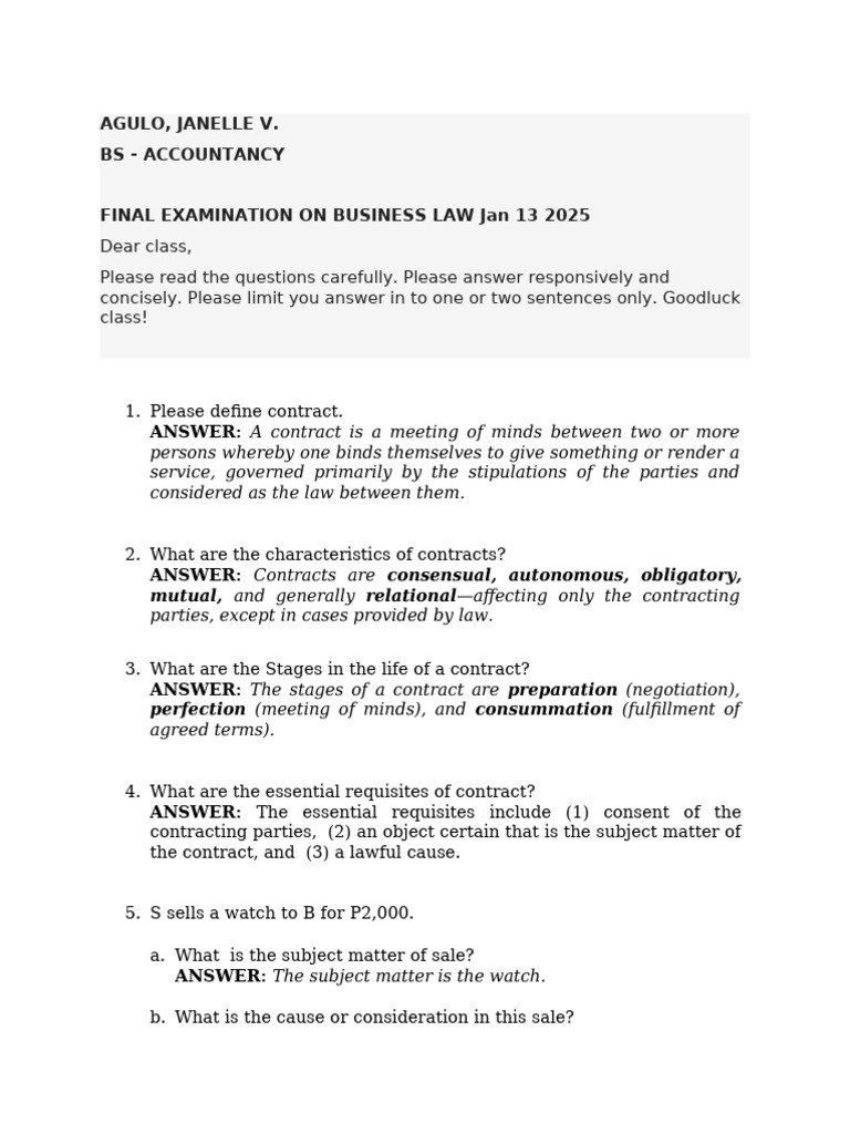 Business Law Final Exam Review Guide | PDF | Civil Law (Legal System ...