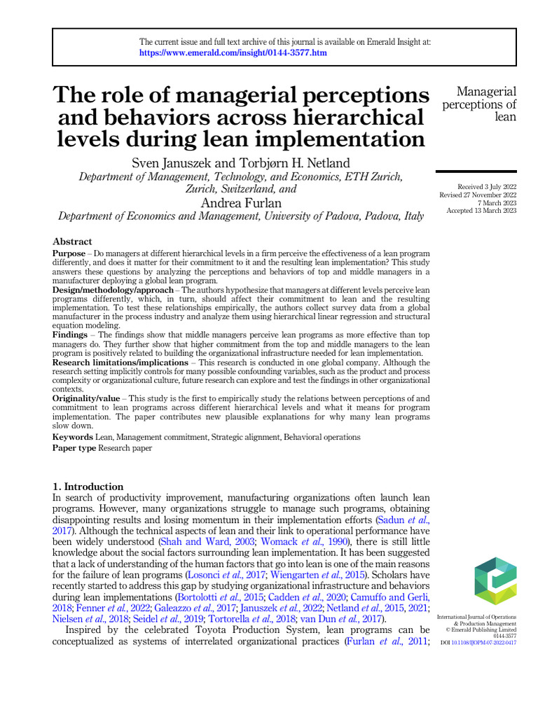 Managerial Perception and Behavior Across Heirarical Levels | PDF ...