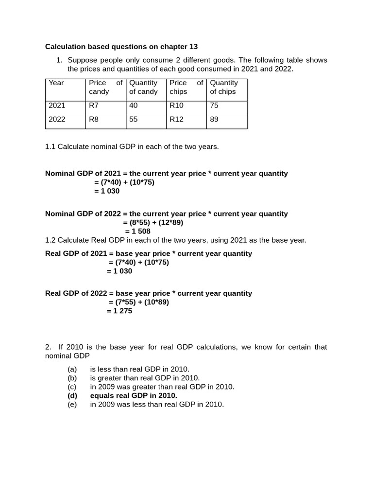 GDP Calculation Exercises and Analysis | PDF | Measures Of National ...
