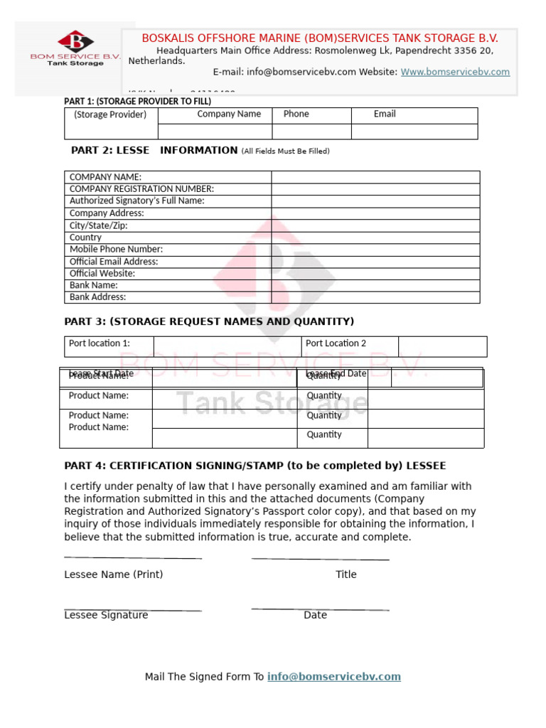 Onshore Tank Storage Application Form | PDF