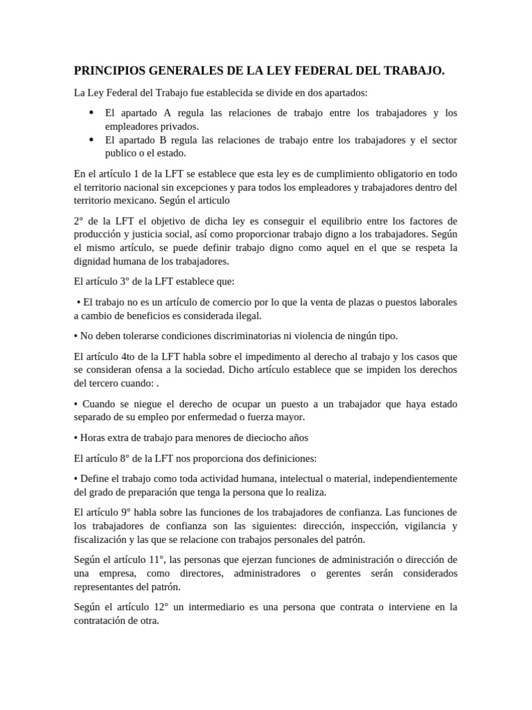 Principios de la Ley Federal del Trabajo | PDF | Derecho laboral ...
