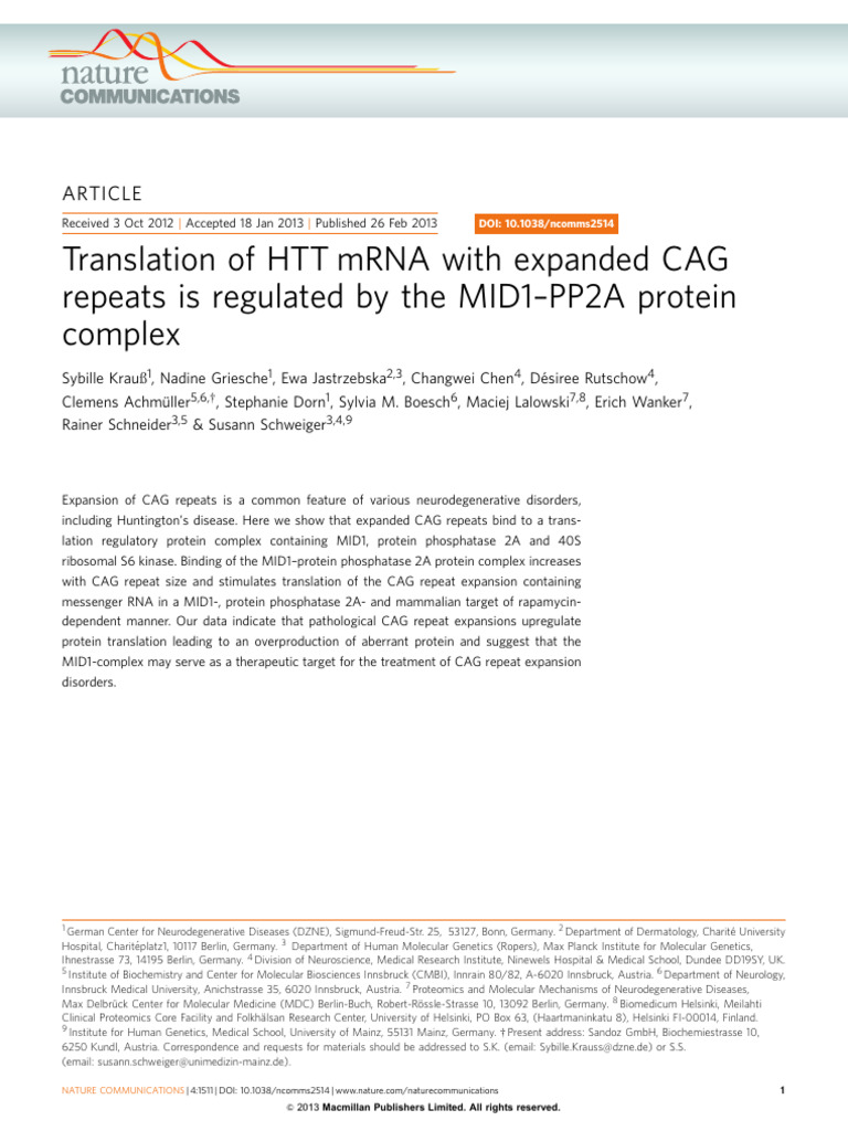 MID1-PP2A Complex Regulates CAG Translation | PDF | Messenger Rna | Rna