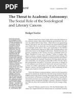 The Threat To Academic Autonomy:: The Social Role of The Sociological and Literary Canons