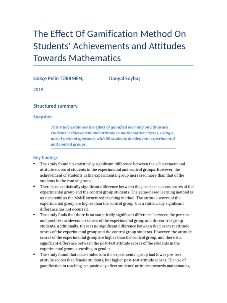 Gamification's Impact on Math Learning | PDF | Quantitative Research ...