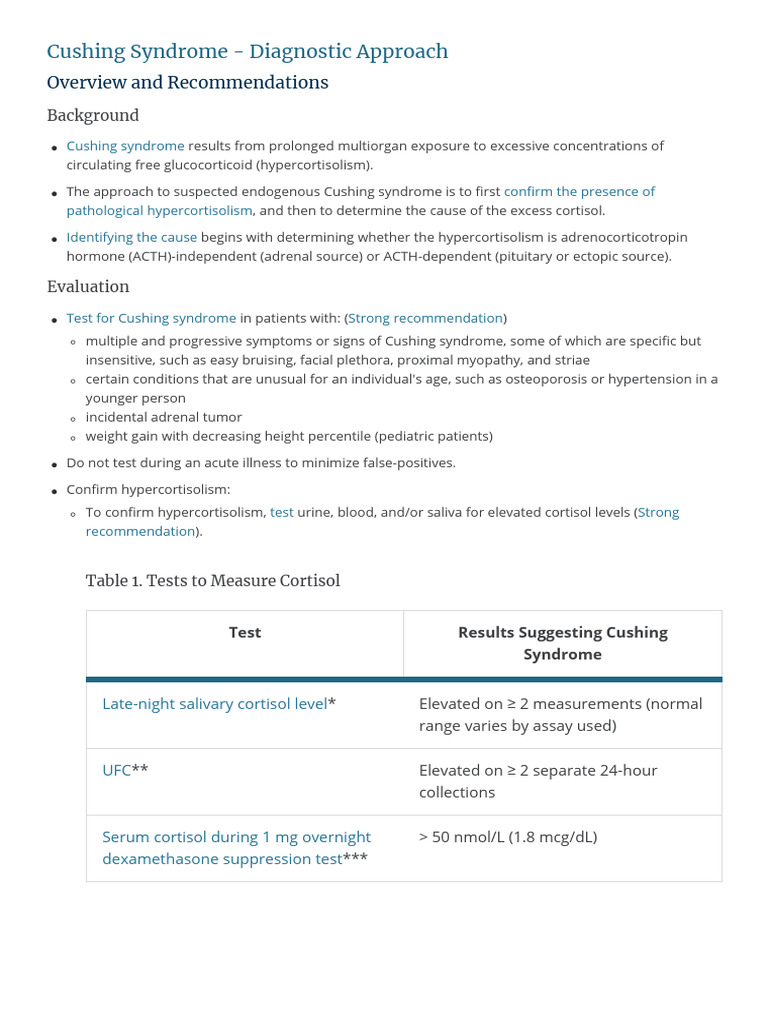 Cushing Syndrome Diagnosis Guide | PDF | Medical Specialties ...