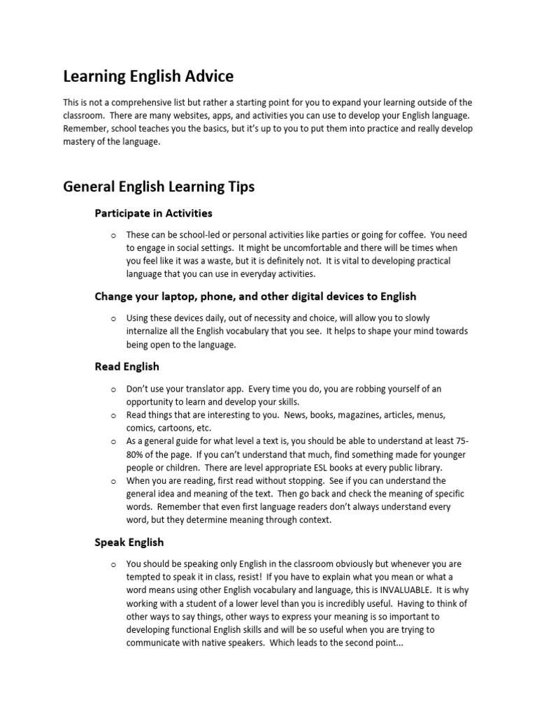 Learning English Advice | PDF | English Language | Accent ...
