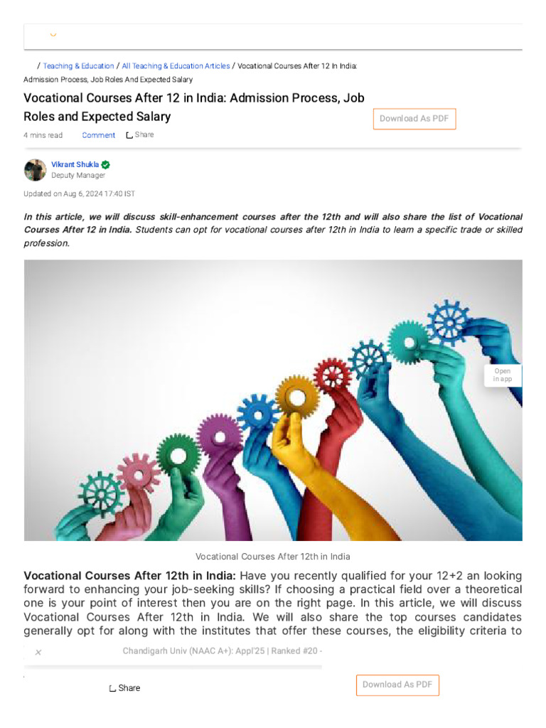 Vocational Courses After 12th in India | PDF | University And College ...