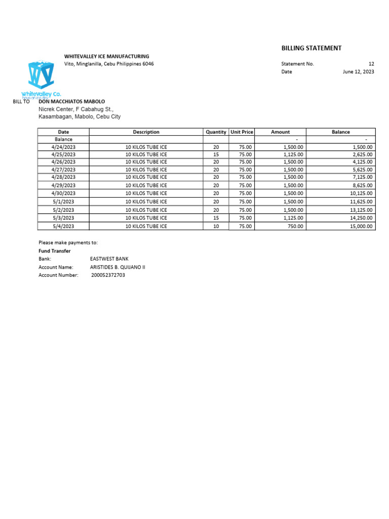 DM Mabolo Billing Statement#12 (Revised) | PDF