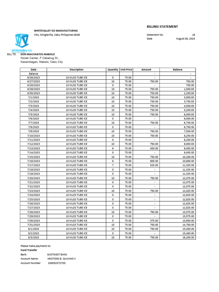 DM Mabolo Billing Statement#16 | PDF