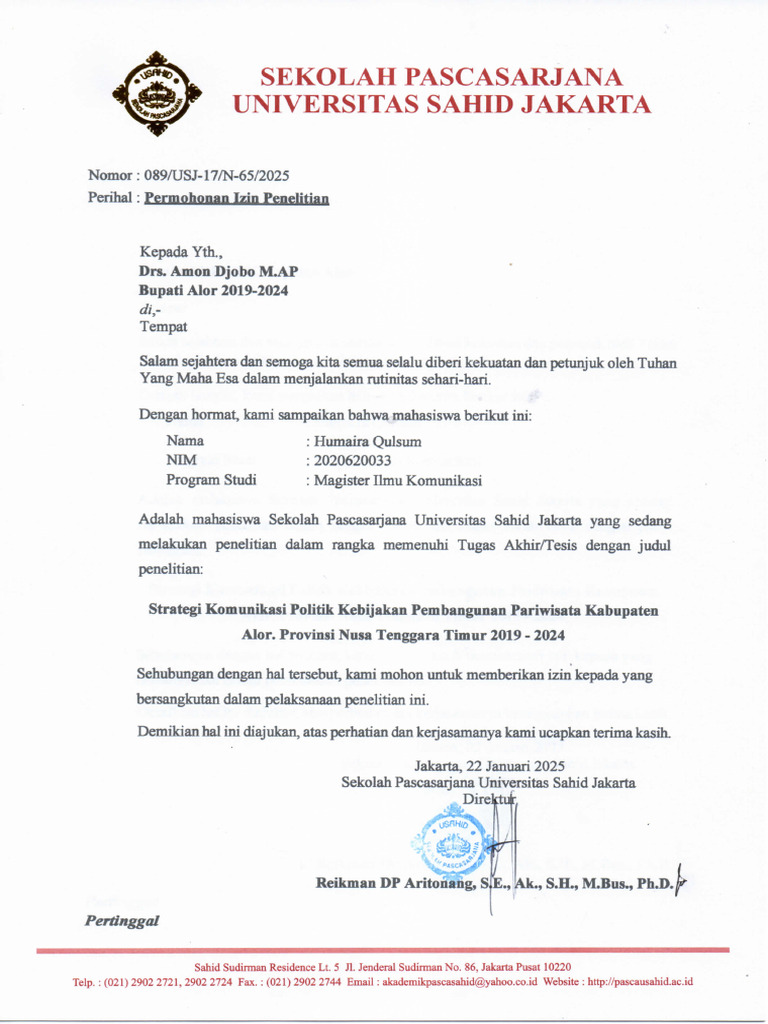 089.permohonan Ijin Penelitian-Drs - Amon Djoho, M.AP Bupati Alor 2019 ...