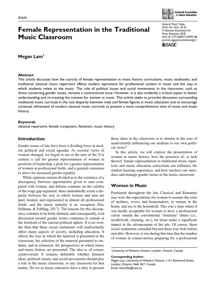 Female Representation in The Traditional Music Classroom | PDF | Gender ...