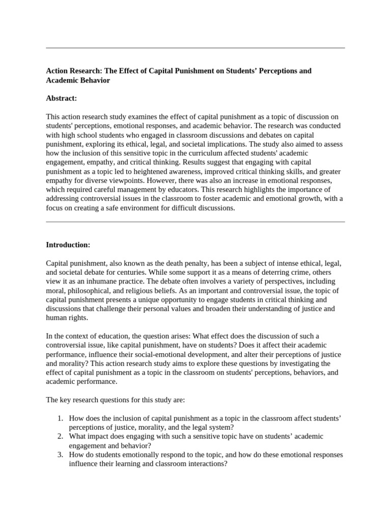 The Effect of Capital Punishment On Students' Perceptions and Academic ...