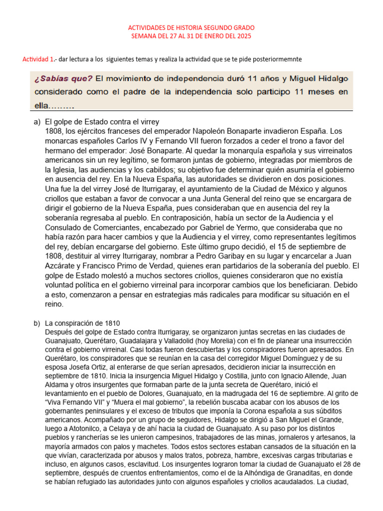 ACTIVIDADES - DE - HISTORIA - SEGUNDO - GRADO - Del - 27 - Al - 31 S3 ...