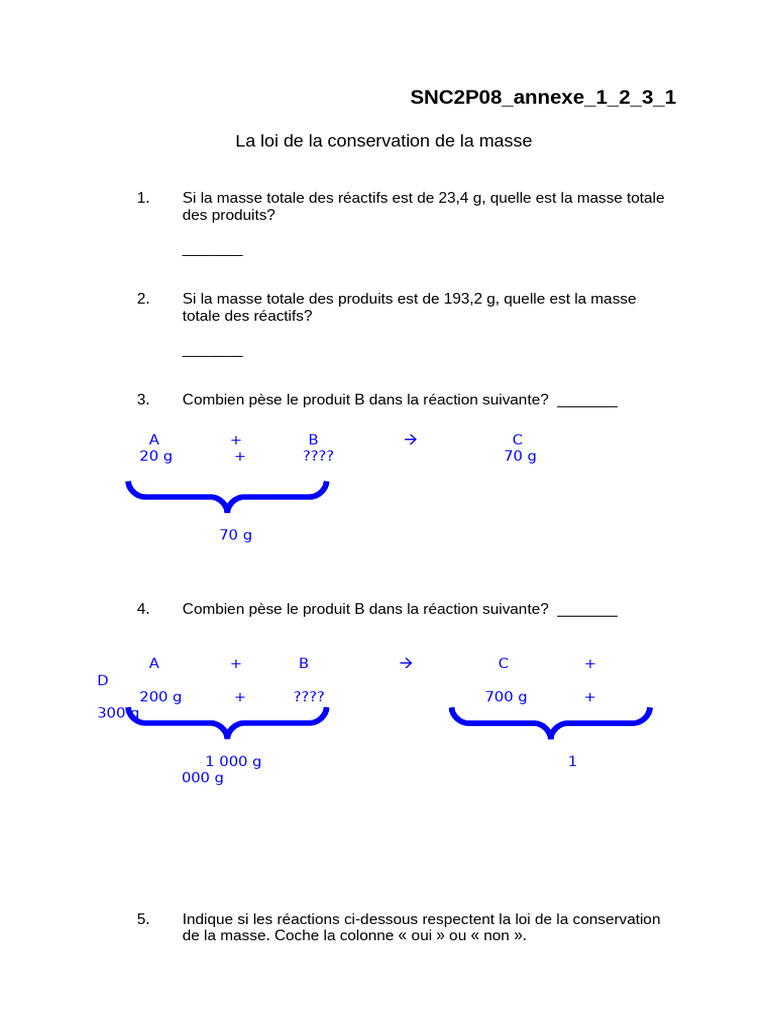 Conservation de la masse en chimie | PDF