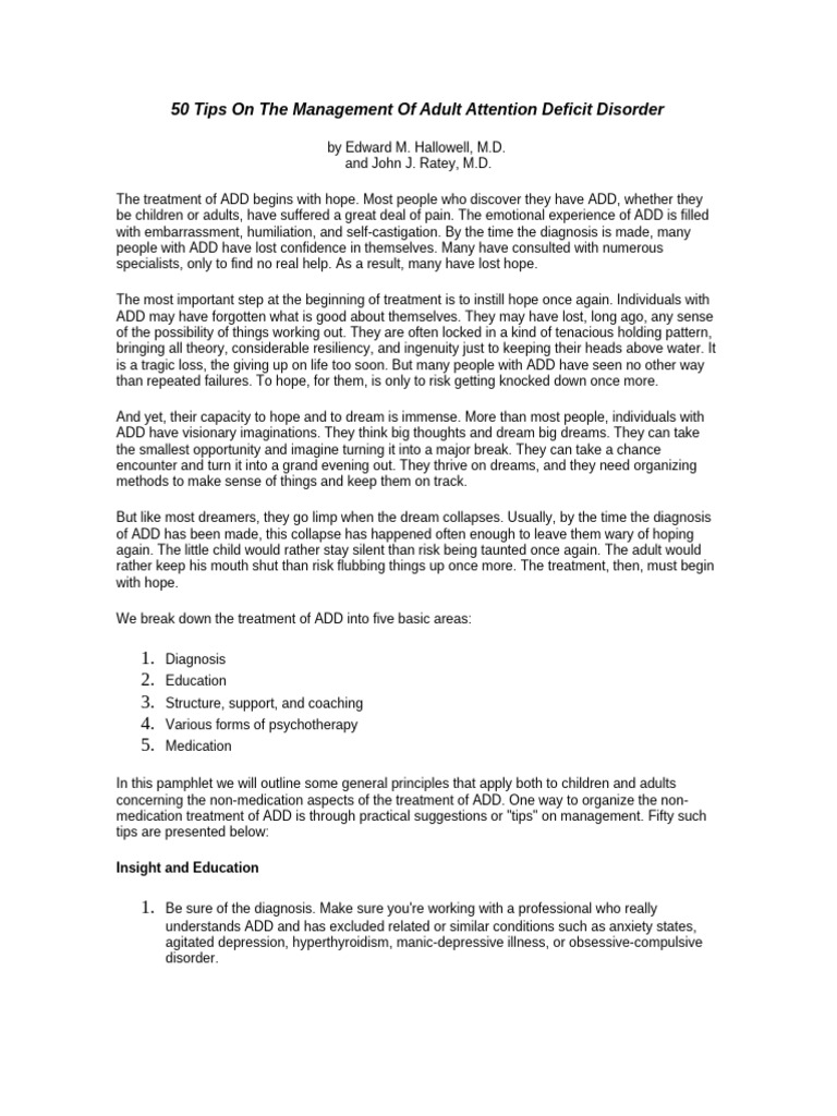 50 Management Tips for Adult ADHD | PDF | Psychotherapy | Mental Disorder