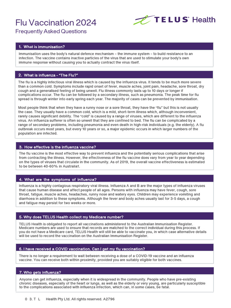 Flu Vaccination FAQs 2024 Guide | PDF | Influenza | Common Cold