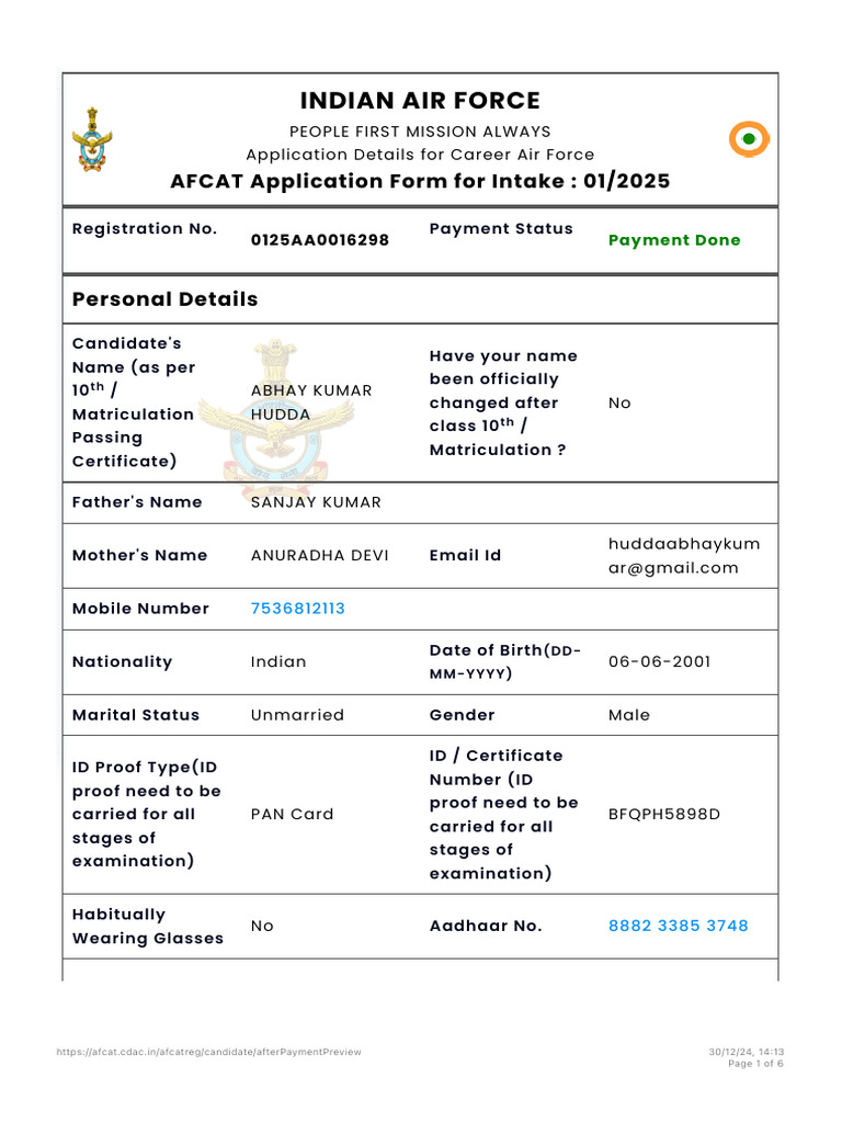 IAF - After Payment Preview | PDF | Government Of India