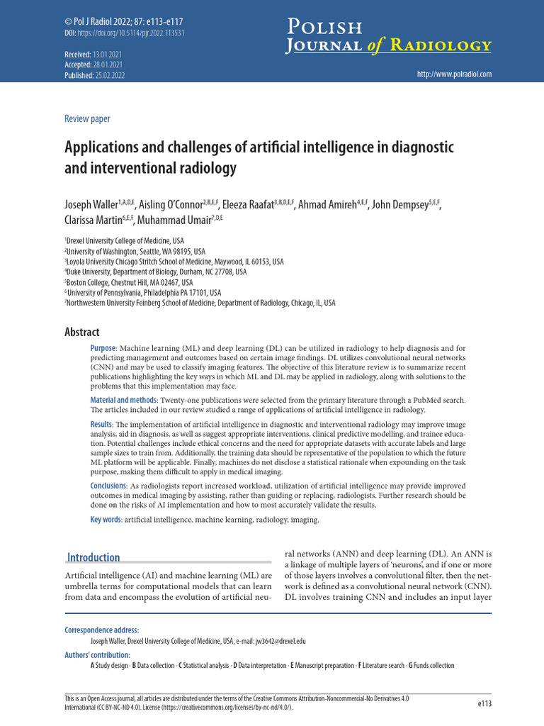 3) Applications and Challenges of Artificial Intelligence in Diagnostic ...