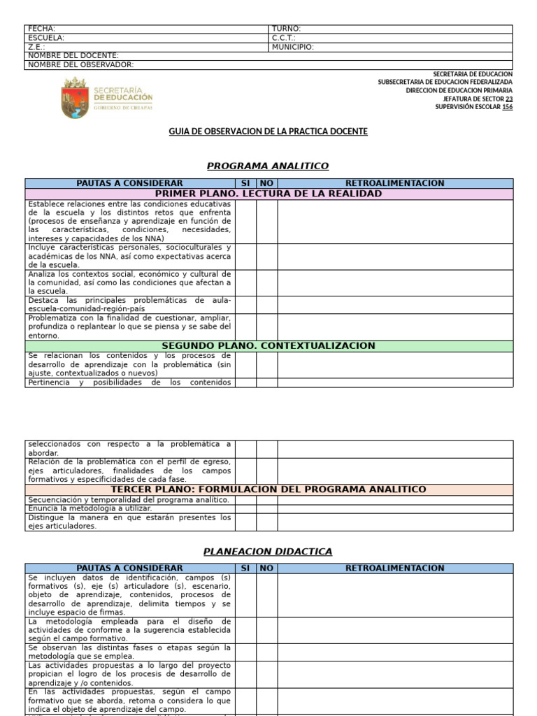 Guía de Observación Docente 2023 | PDF | Aprendizaje | Maestros