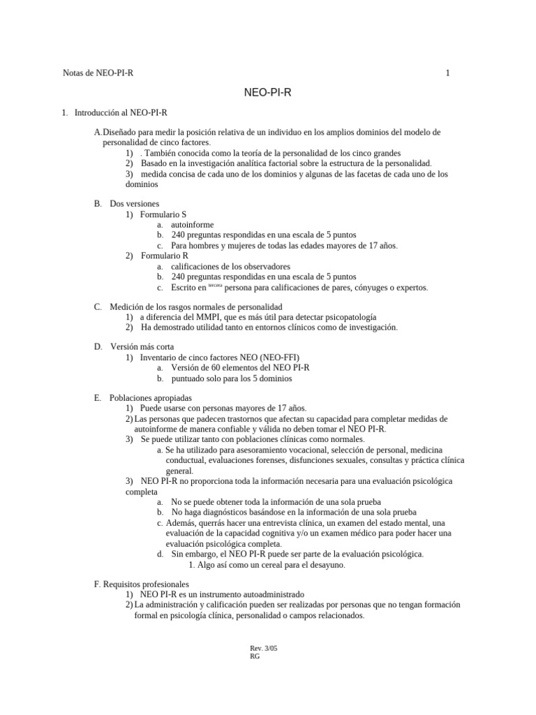 Guía Completa del NEO-PI-R | PDF | Inteligencia | Sicología