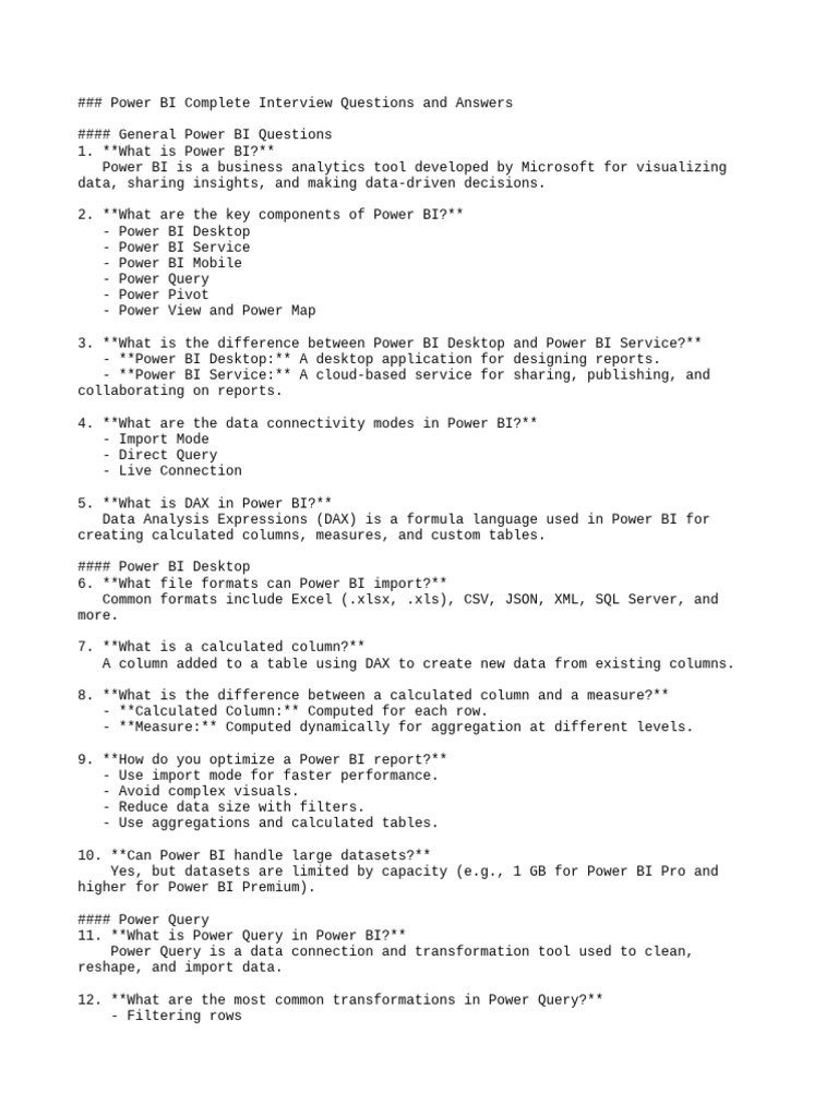 Power BI Interview Questions & Answers | PDF | Information Technology ...