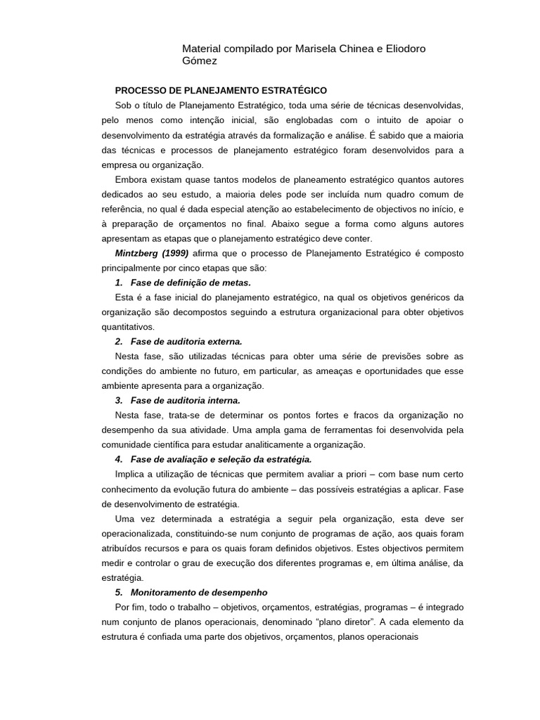 Etapas do Planejamento Estratégico | PDF | Planejamento estratégico ...