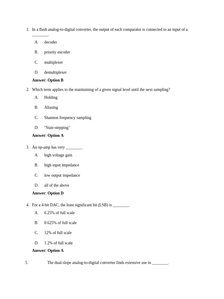 Analog-to-Digital Converter Quiz | PDF | Analog To Digital Converter ...